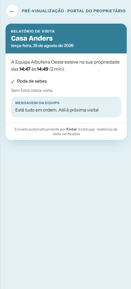 Visit report the property owner receives in the Kintal portal